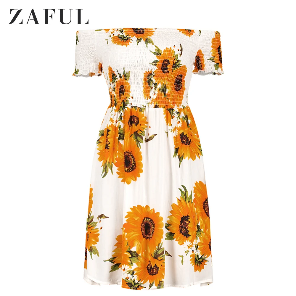 Женское платье с открытыми плечами ZAFUL трапециевидной формы цветочным принтом и