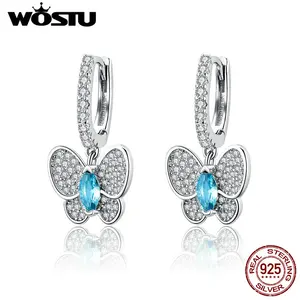 Женские серьги-подвески из серебра 2019 пробы, с синей бабочкой