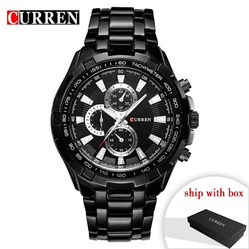 

Часы наручные CURREN Мужские кварцевые, роскошные брендовые аналоговые водонепроницаемые из нержавеющей стали, черные
