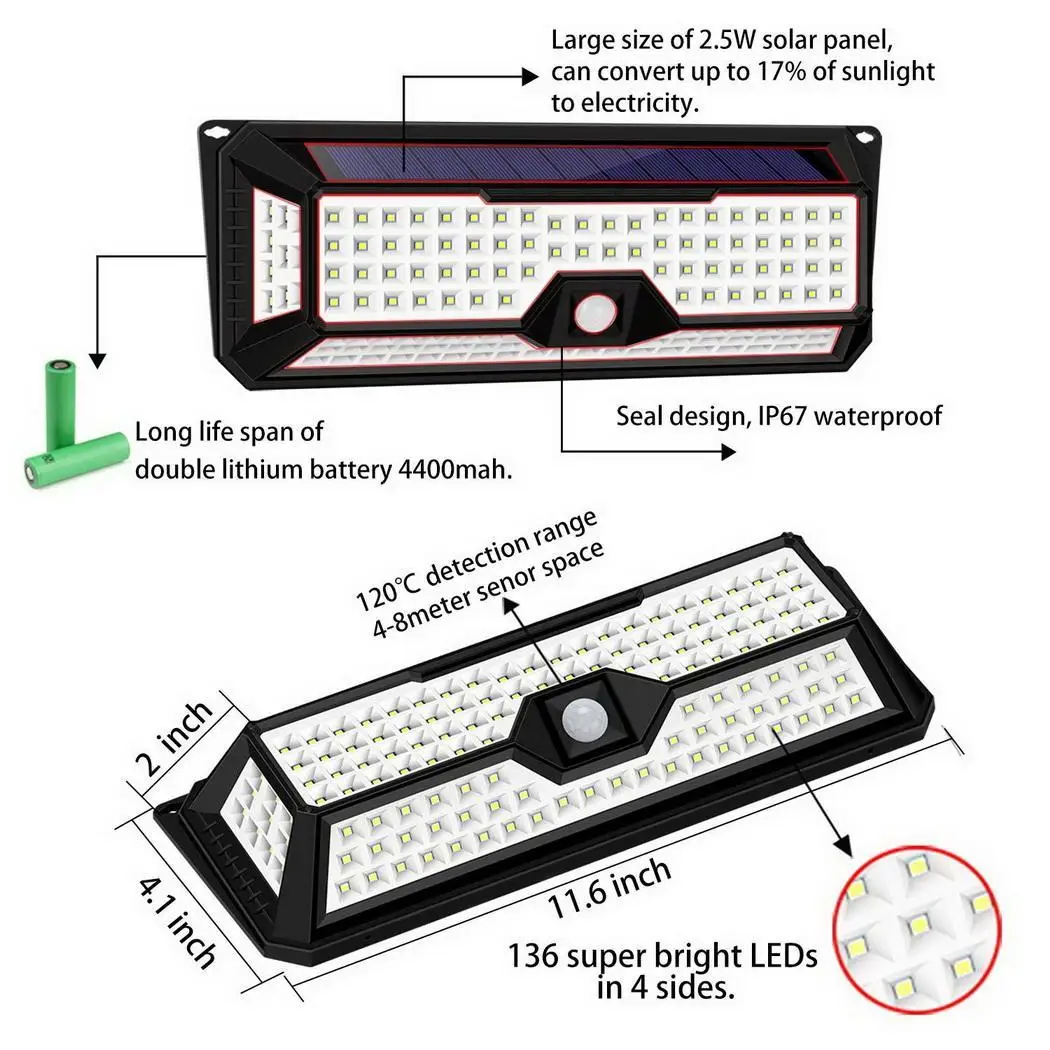 136LED Солнечный свет водонепроницаемый датчик света 100000 (h) Наружное IP44 освещение