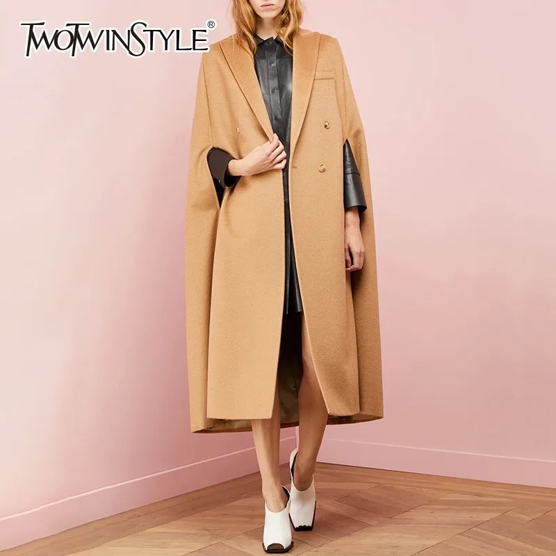 TWOTWINSTYLE плащ шерстяное пальто женский нагрудный двубортный негабаритный 2019 осень