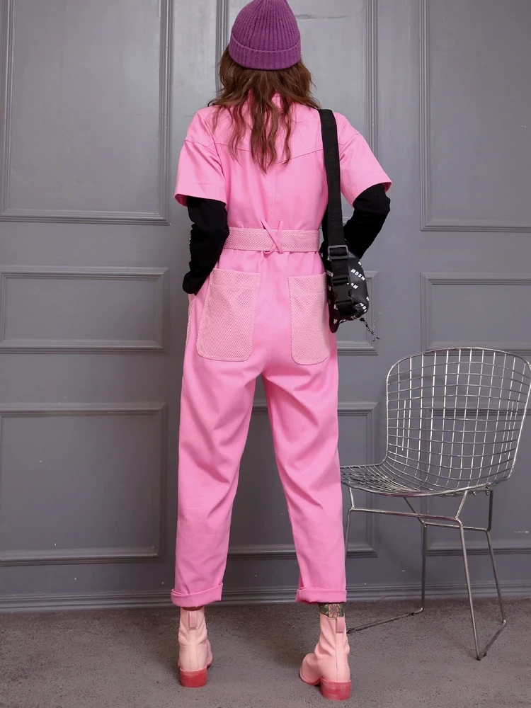 Цин MO Streetwears для женщин 2019 Весна Твердые Длинные Комбинезоны дамы короткий рукав