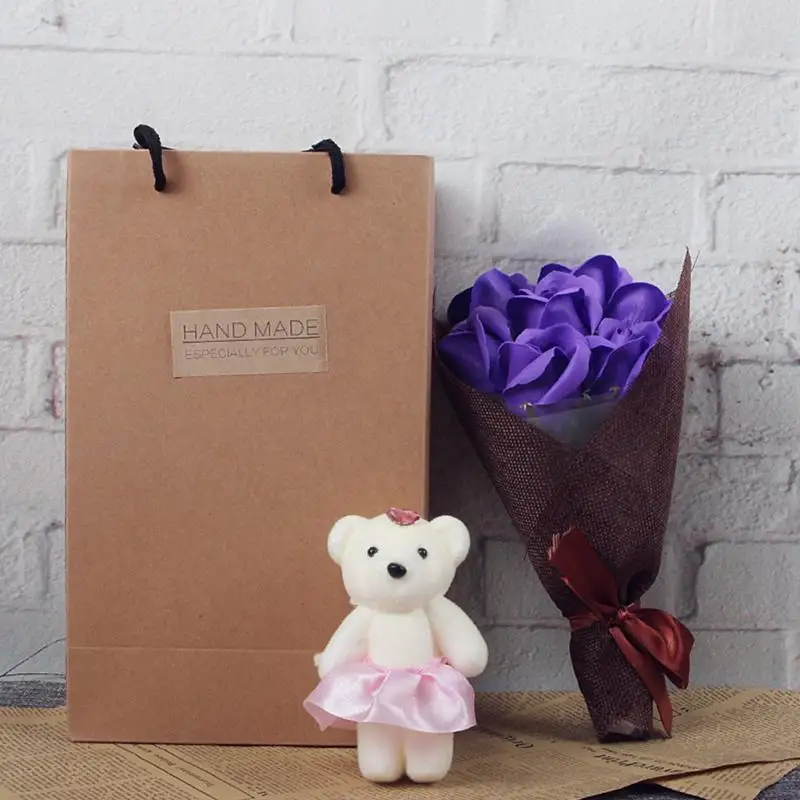7 шт. Ароматические Мыло ручной работы розы с милым медведем и Подарочная коробка