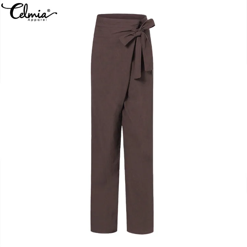 

2021 Plus Size Celmia Women High Waist Long Pant Solid Palazzo Female Wide Leg Pants Vintage Trouser Casual Loose Pantalon S-5XL