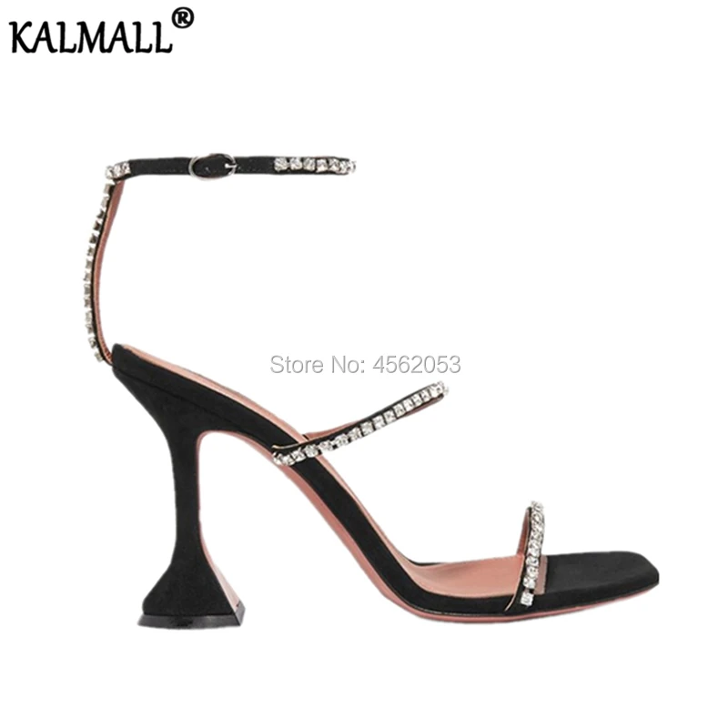 Женские босоножки на шпильках KALMALL черные сандалии с боковой пряжкой и тонкими