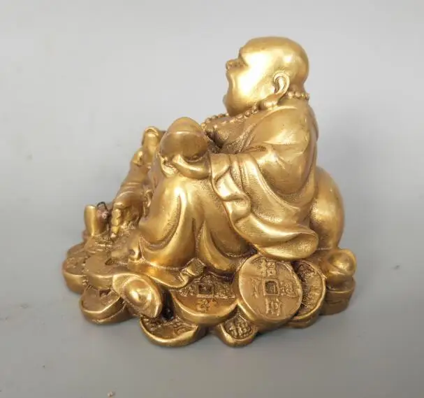 Чистая медь Китай статуя Будды с золотой жабой Maitreya|Статуи и скульптуры| |