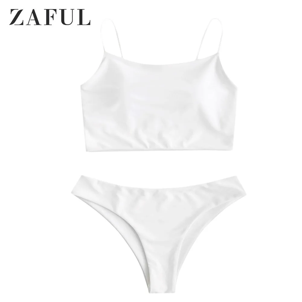 Женский купальник-бикини ZAFUL белый однотонный купальник с открытой спиной пуш-ап