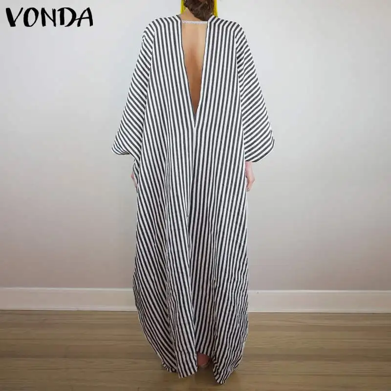Женское платье в полоску 2020 VONDA Осеннее повседневное свободное с асимметричным