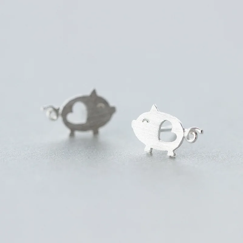 925 Sterling Silver Jewelry Fashion Cute Tiny 1.2cmX0.75cm Hollow Heart Pig Stud Earrings Gift For Girls Kids Lady | Украшения и