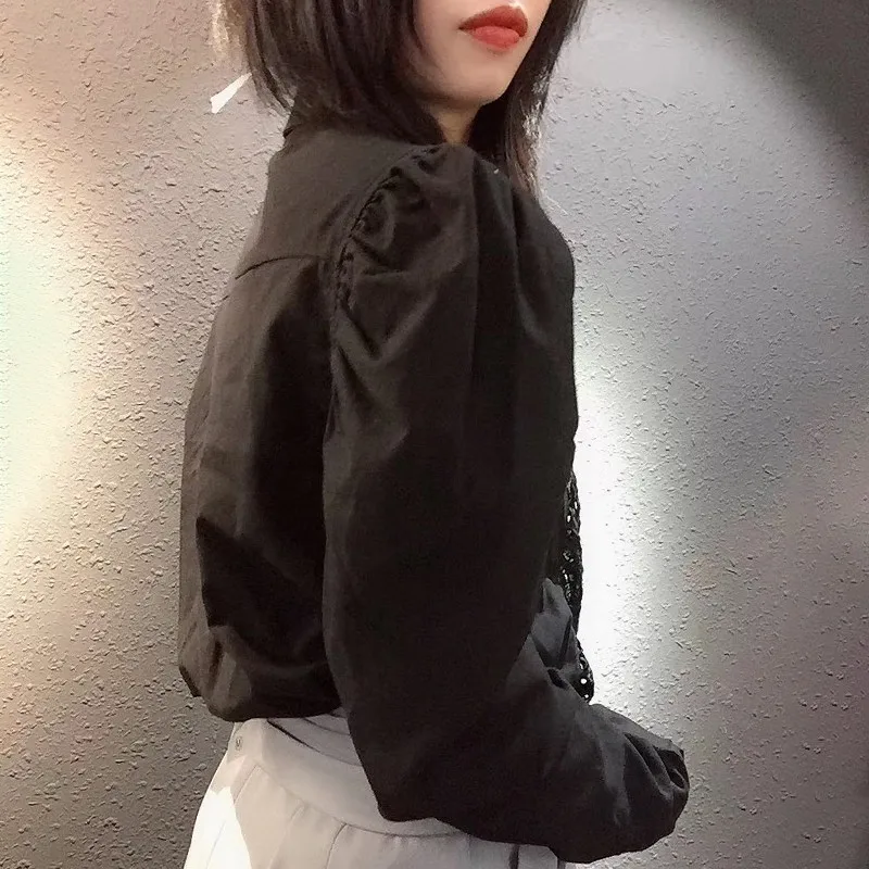 TWOTWINSTYLE корейские рубашки блузка Для женщин нагрудные Puff длинным рукавом