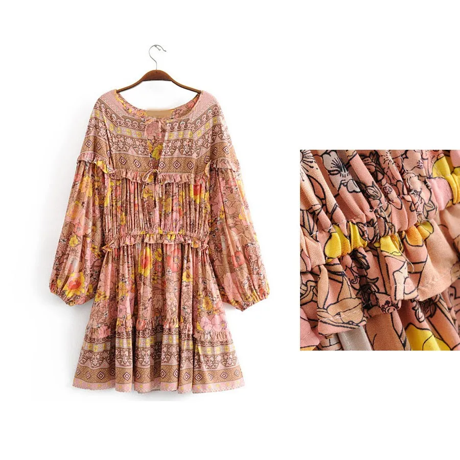 Женское богемное мини платье с оборками и v образным вырезом Пляжное длинным