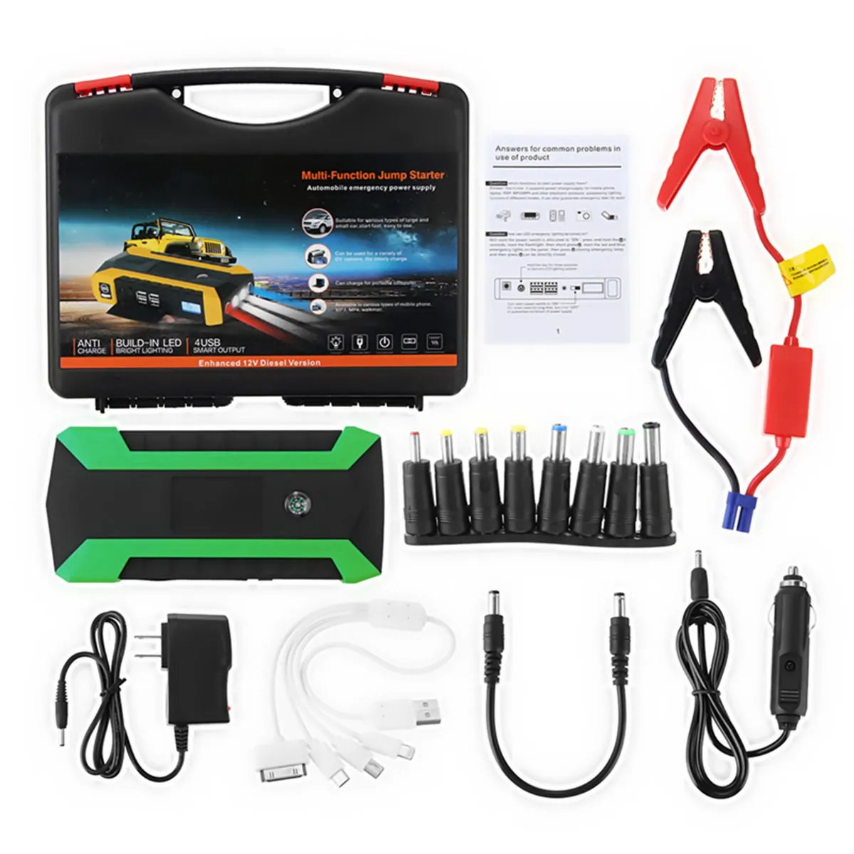 89800mAh 600A 12V 4USB автомобильный стартер, портативный автомобильный аккумулятор, зарядное устройство, аварийный внешний аккумулятор, пусковое устройство