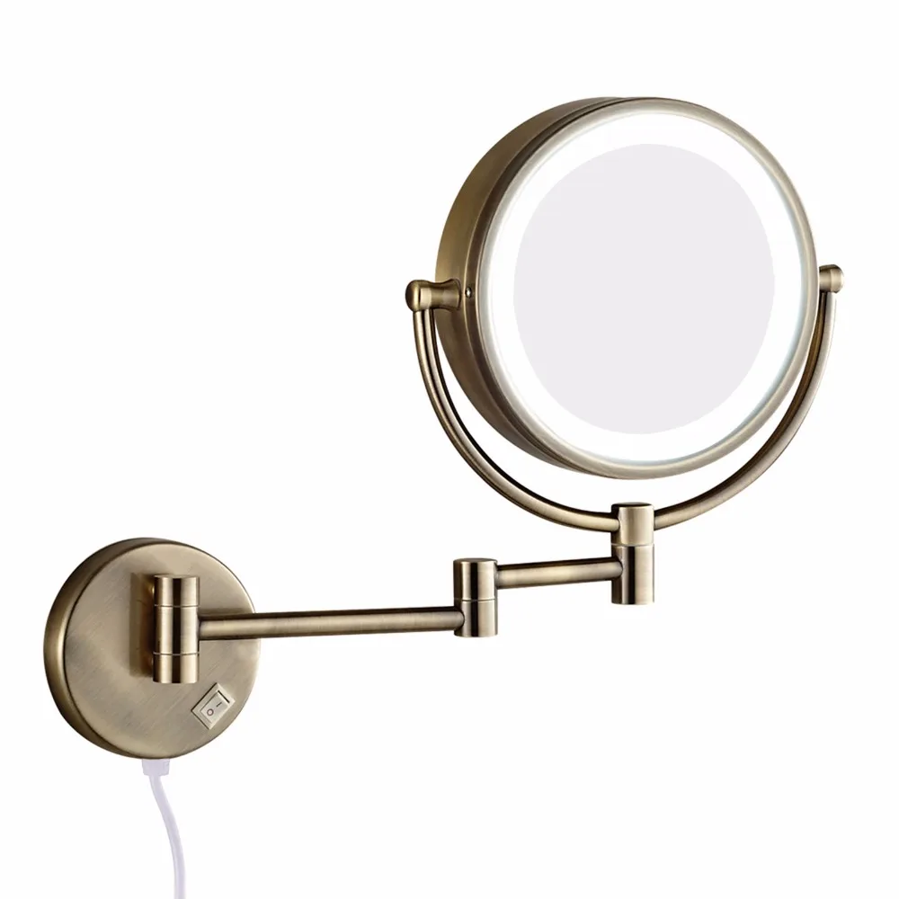 

GURUN Bath Wall Makeup Mirror with led Lights and 10X Magnifying Dual Extend Arm Folding Shaving Mirrors Dual Sided Antique
