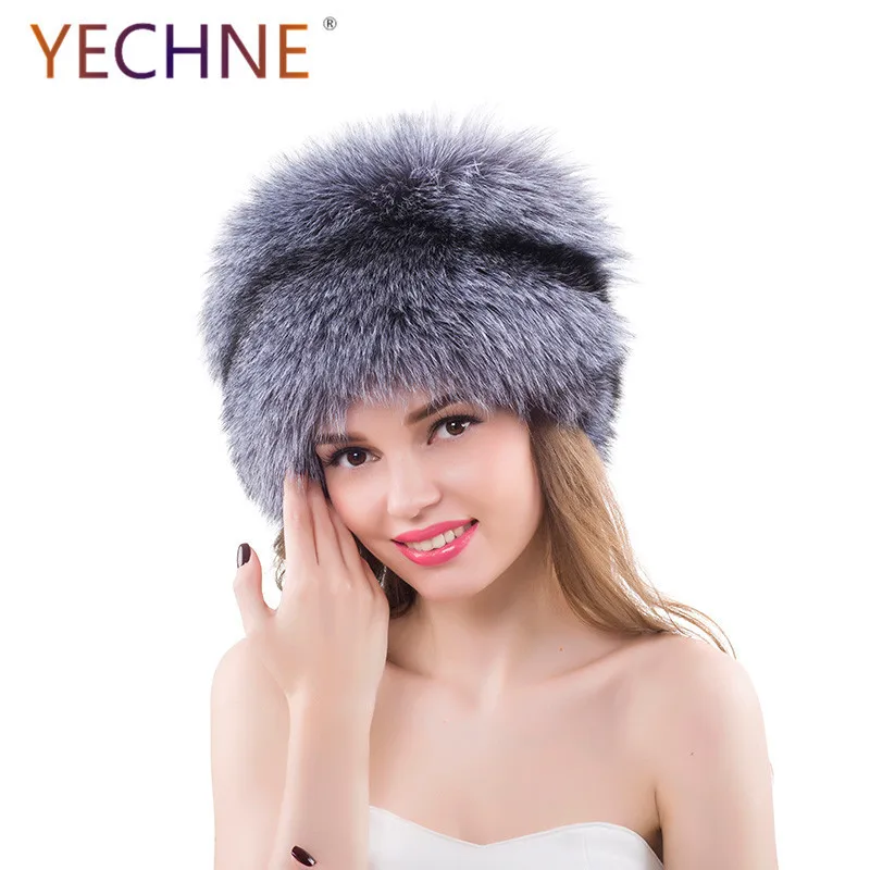 YECHNE Мужская и женская шапка унисекс из натурального меха енота/лисы с хвостами