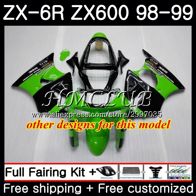 Корпус для KAWASAKI NINJA ZX-636 ZX600 1998 1999 70HC.19 600CC ZX636 ZX6R 98 99 ZX 636 6 R 6R обтекатель с голубым