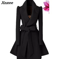 women solid woollen overcoat jacket with belt autumn slim a line long sleeve outwear female trench coats xnxee