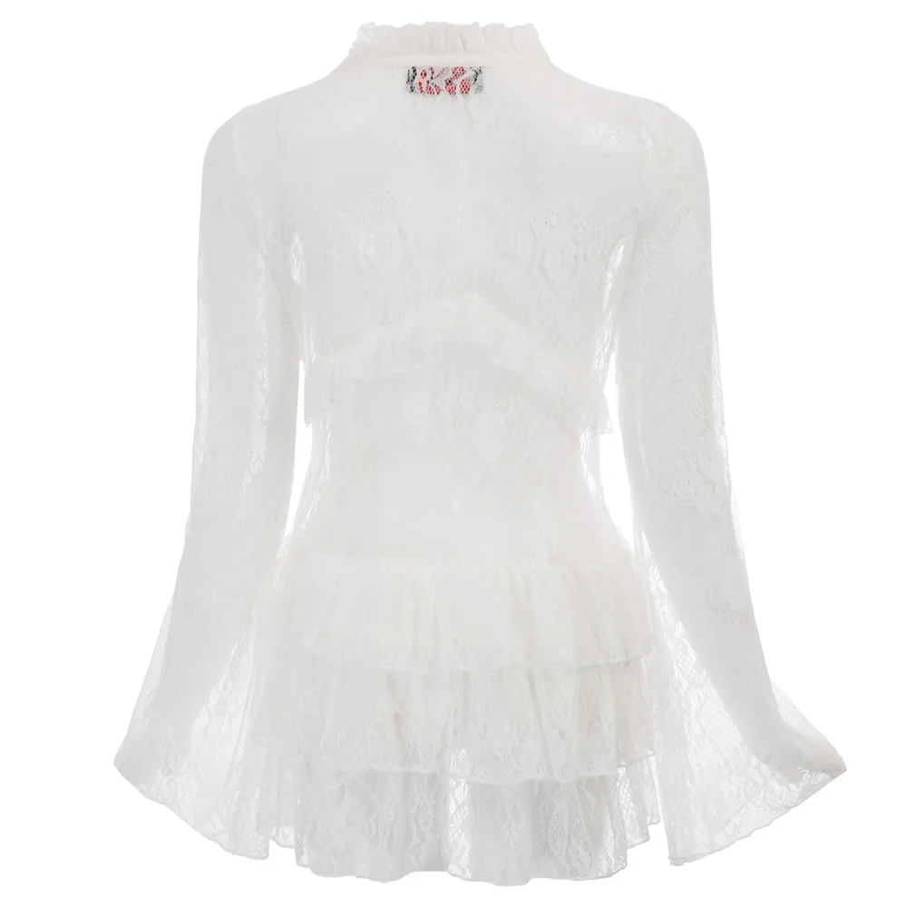 Стимпанк для женщин леди кружево See Through с длинным рукавом нерегулярные Hem блузка