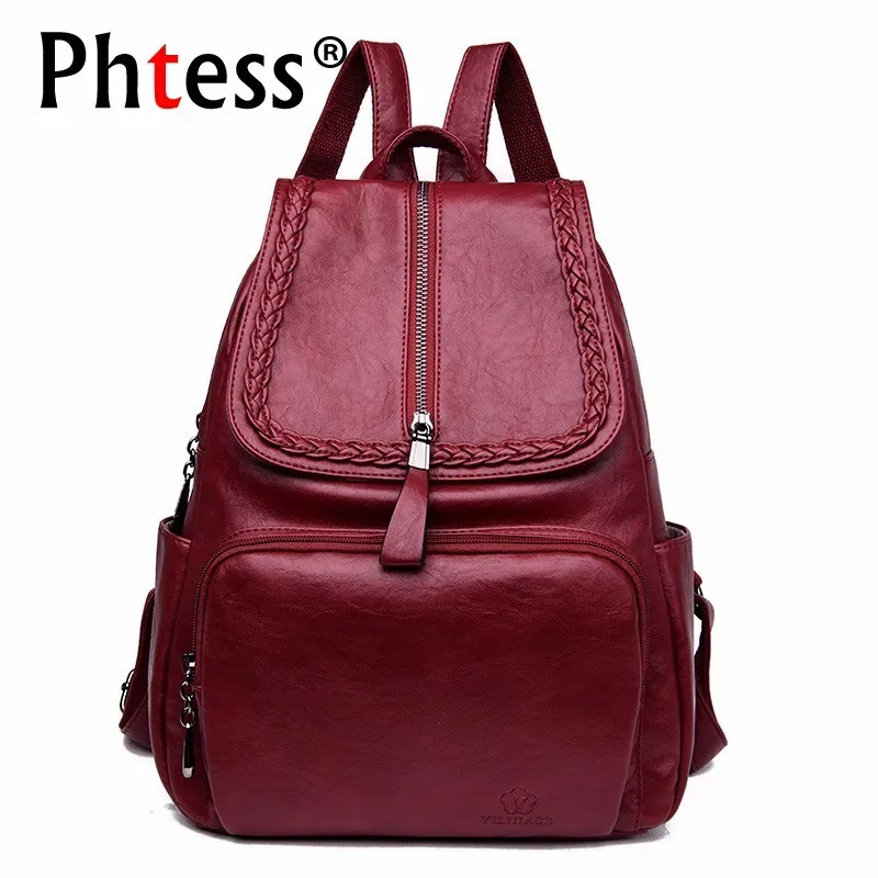 

Women Leather Backpacks High Quality Sas A Dos Backpack For Girl Female Back Pack Vintage Bagpack Large Capacity Travel Rucksack