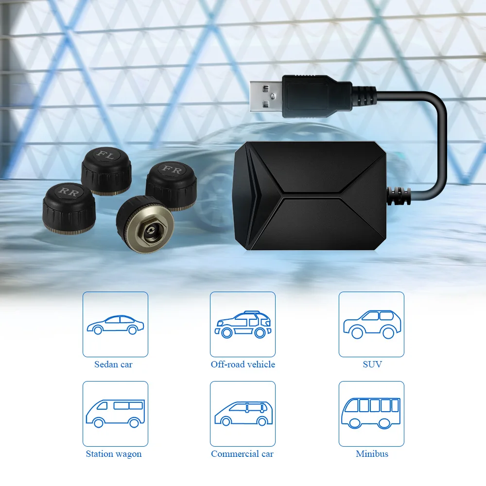 USB TPMS Tire Pressure Monitoring System 5V Receiver with 4 External Sensors for Android DVD Most Vehicles | Автомобили и