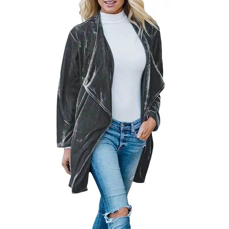 

Autumn Winter Long Coat Women Casual Cardigan Female Fashion Slim Plain Velvet Overcoat Trench Coat SJ1104C