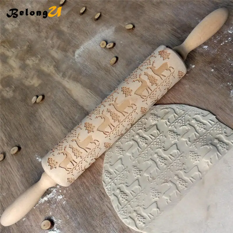 Christmas Decoration Wood Rolling Pin for Bakeware Pizza Cookie Tools Baking Pastry Pins Party Holiday DIY Decorations | Дом и сад