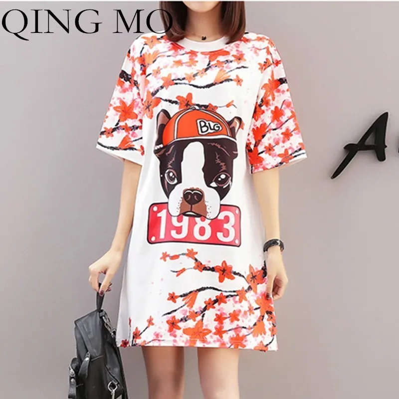 QING MO животные футболка женская с принтом из мультфильма платье 2019 Лето плюс