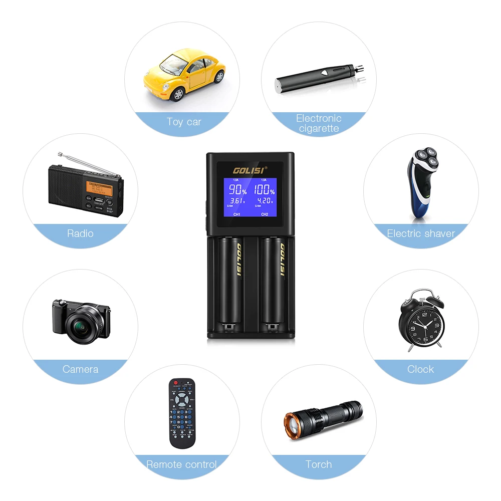Golisi S2 2.0A умное зарядное устройство Lcd для 18650 20700 26650 Li-Ion Ni-MH Ni-Cd Aa Aaa перезаряжаемое