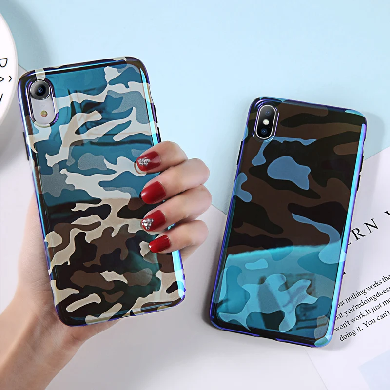 Moskado Blue Ray Phone Case For iPhone 6 6S 7 8 Plus X XR XS Max Green Military Camouflage Glossy Soft IMD Shell |