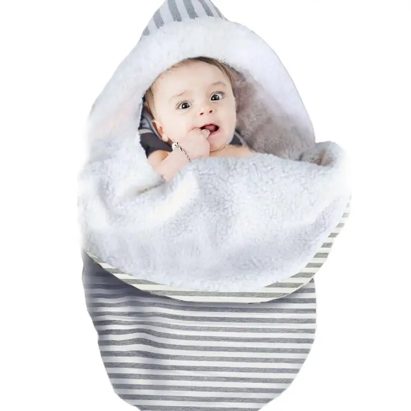 4 Colors Baby Stroller Fleece Lined Sleeping Bag Thickened Cotton Hooded Warm Wrapped Infant Swaddle Blanket |