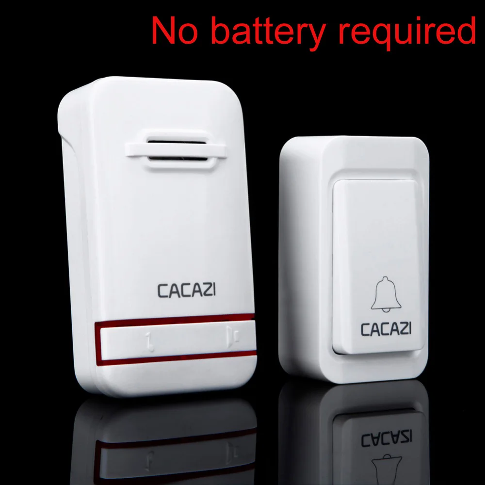 CACAZI self powered wireless doorbell button waterproof with no battery door bell US plug 120M remote 38 rings chime | Безопасность и