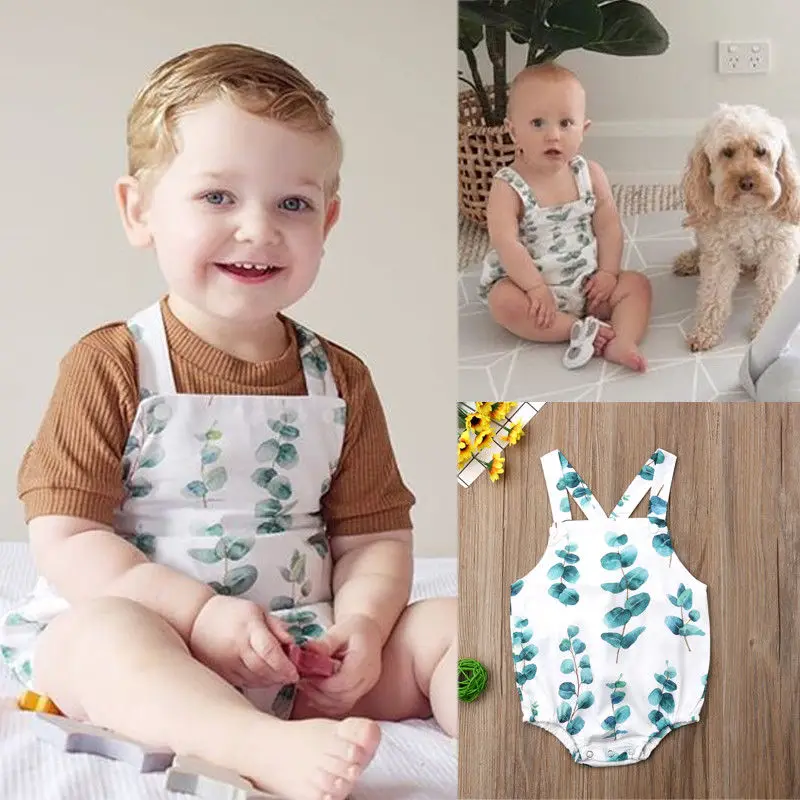 Милый Ромпер Для мальчиков и девочек с принтом листьев оборками комбинезон для