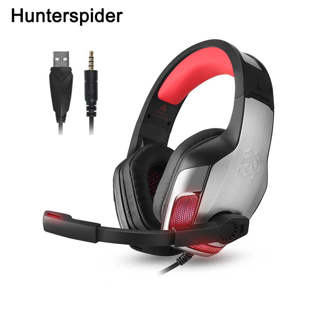 Hunterspider V4 3 5 мм наушники бас Игровые с микрофоном светодиодный свет для мобильного