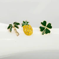 1pc glaze colorful plants pins cute coconut pineapple flowers brooches metal pin brooch for women christmas gifts jewelry