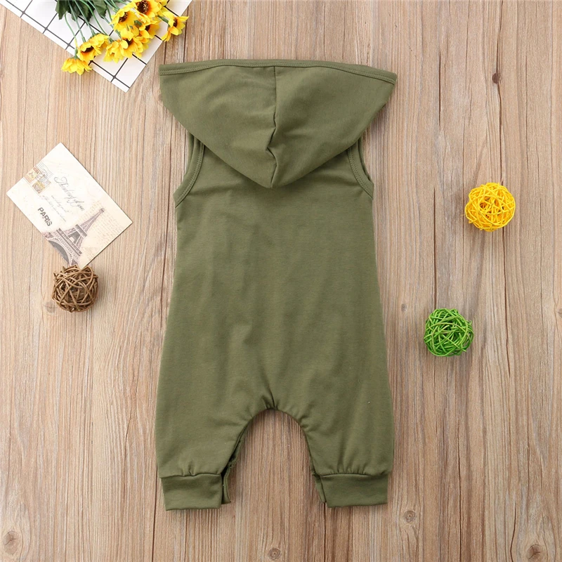 

CANIS 2019 New Newborn Toddler Baby Girls Boys Summer Casual Active Romper Sleeveless Hooded Solid Zipper Jumpsuits