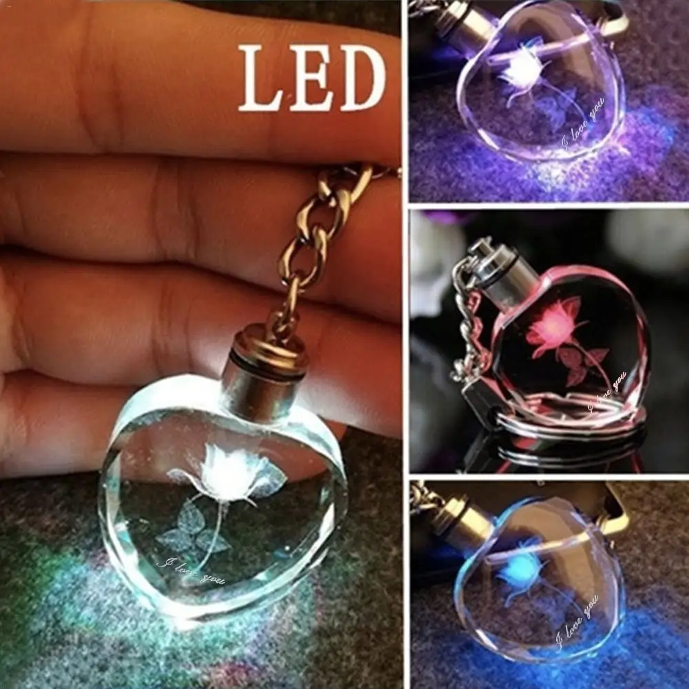 Новый Сказочный Кристалл Роза LED свет брелок сердце любовь кольцо резной подарок