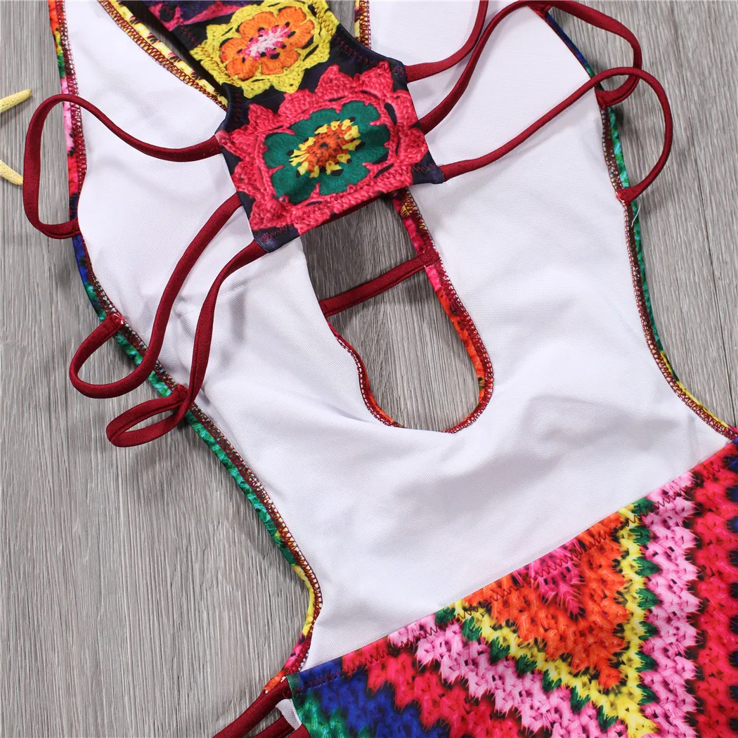 

AIUJXK Fashion Rainbow Print Bathing Suit Women 2019 Summer Beach Sexy Bandage Bodysuits Bodies Ladies One Piece Swimwear Body