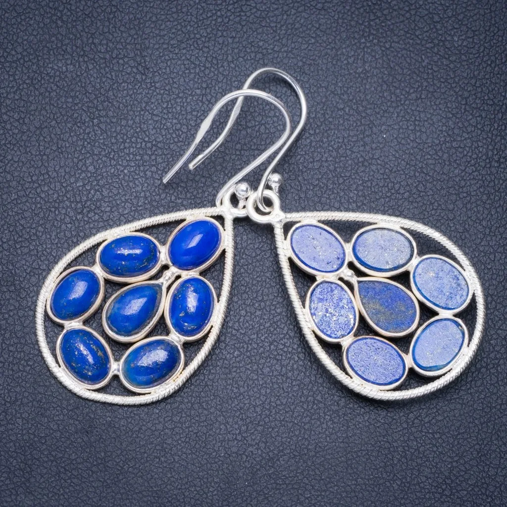 

Natural Lapis Lazuli Handmade Unique 925 Sterling Silver Earrings 1.75" A0724
