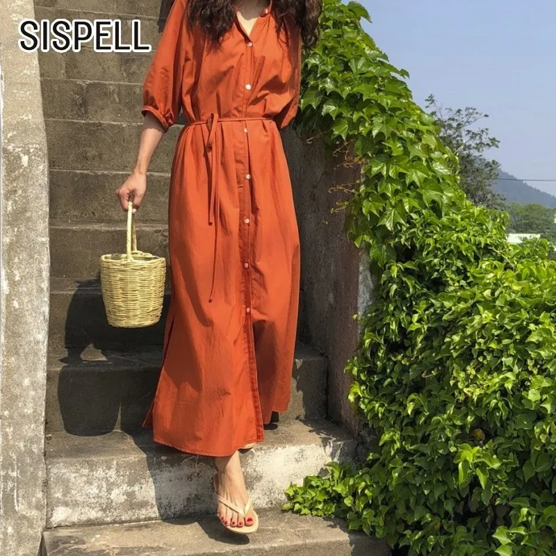 SISPELL летние платья для женщин свободные твердые половина рукава v образный вырез