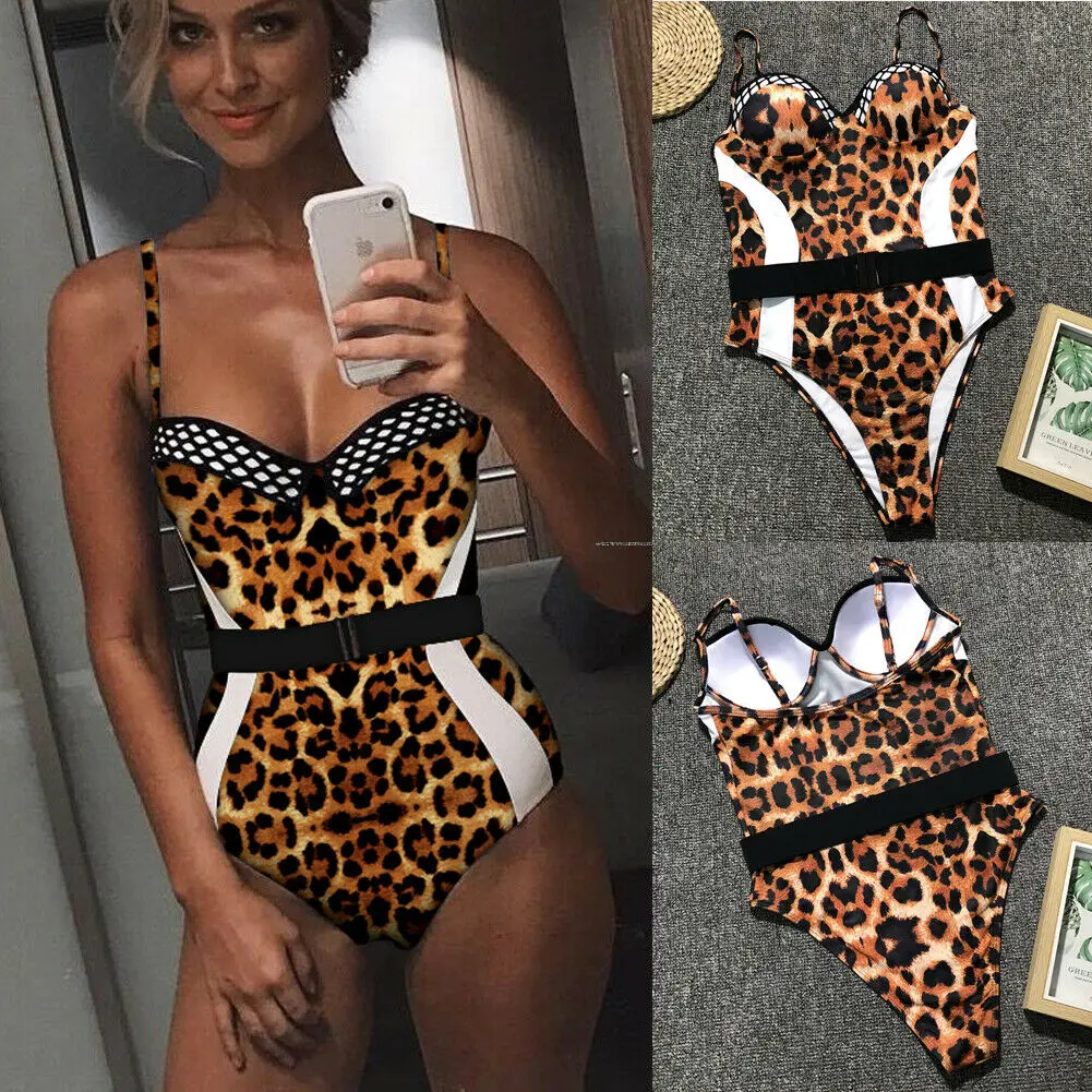 Лето 2019 сексуальные женские Монокини с леопардовым принтом цельные купальники