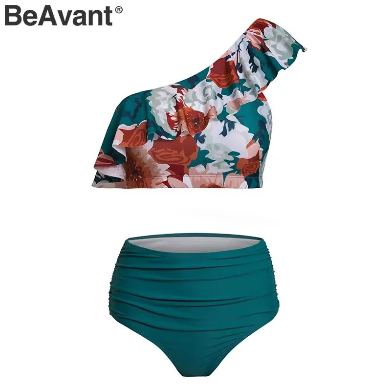 Женский купальник на одно плечо BeAvant винтажный с цветочным принтом и оборками