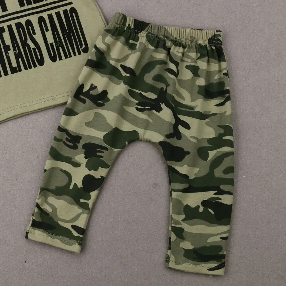 Newborn Kids Baby Boys 2PCS Sets Letter Print Tops T-shirt Camo Pants Outfits Set Clothes 0-2Years |