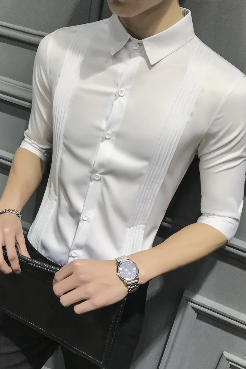 Мужская Однотонная рубашка на пуговицах Camicia Uomo черная красная белая приталенная