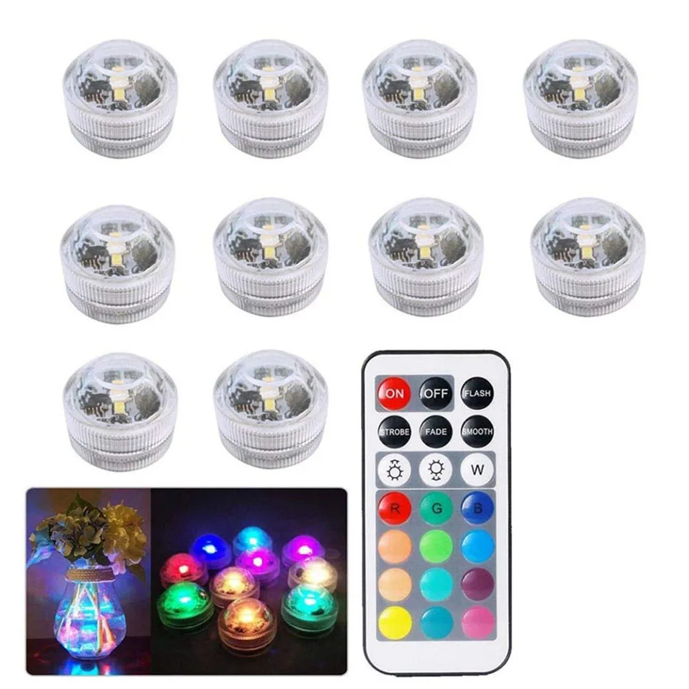 10 шт./лот с батарейным питанием водонепроницаемый RGB погружной светодиодный