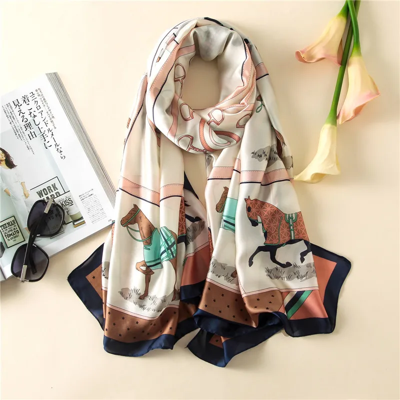 2019 luxury summer women head scarf fashion quality soft silk Scarves female shawls Foulard Beach cover-ups wraps bandana | Аксессуары