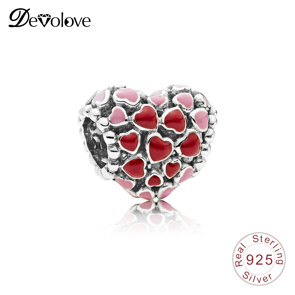 DEVOLOVE 100% стерлингового серебра 925 цветок сердце Шарм для браслета Pandora шарм
