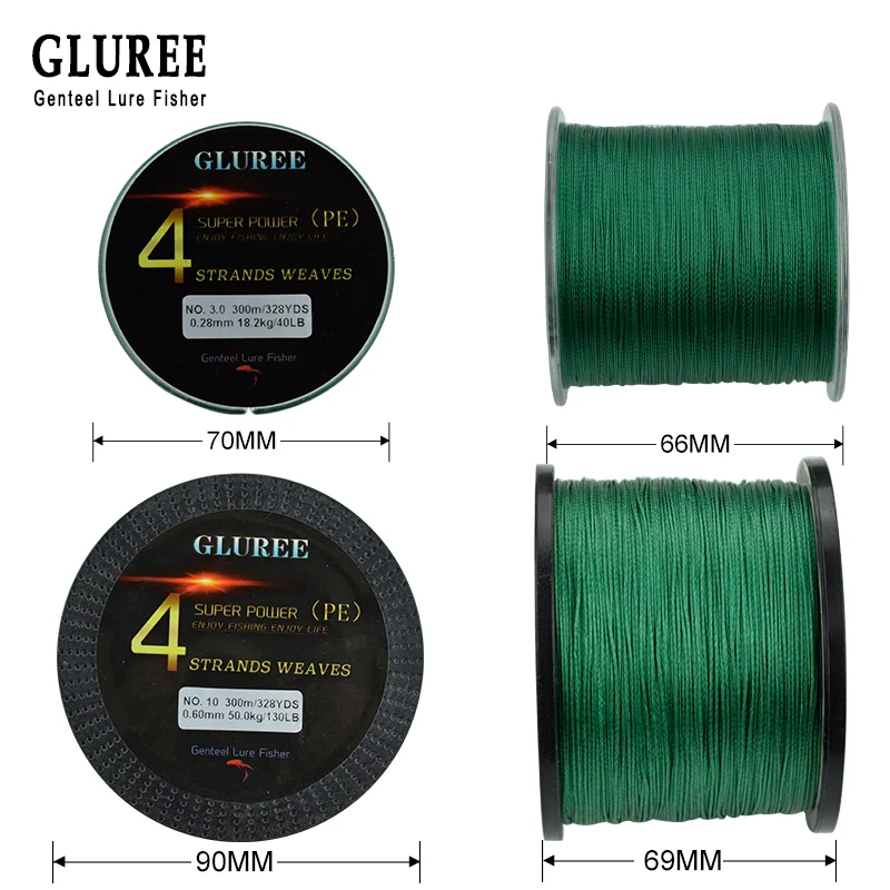 GLUREE 100% PE 300 м/328 ярдов 4 стойки леска плетеная многонитевая супер прочная