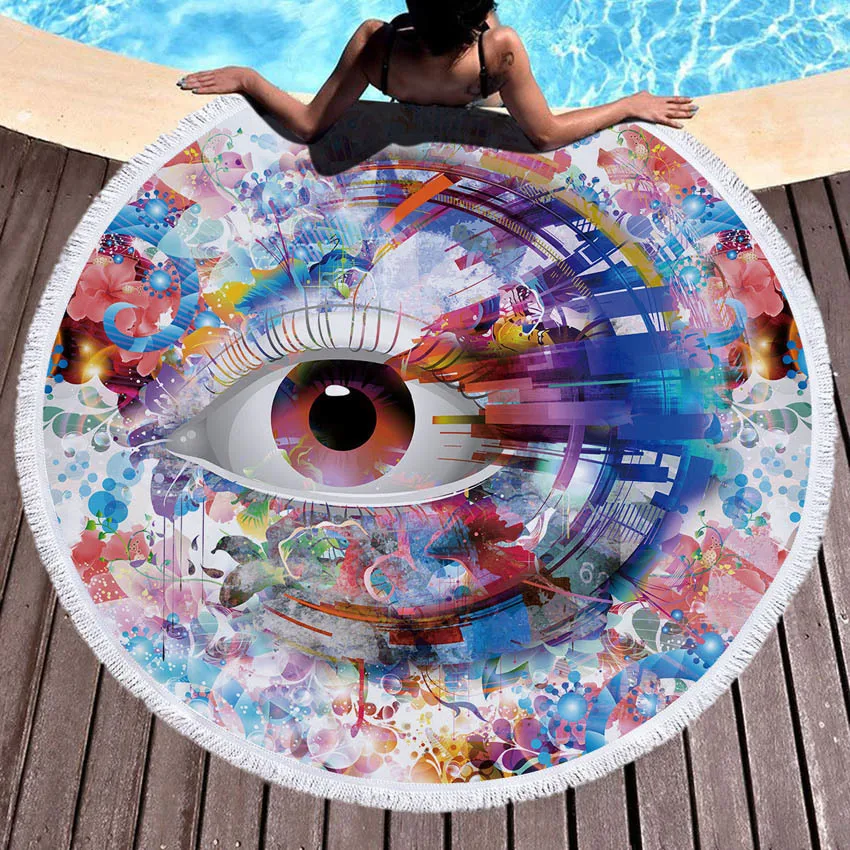 Круглое летнее пляжное полотенце с кисточками спортивный гобелен на стену