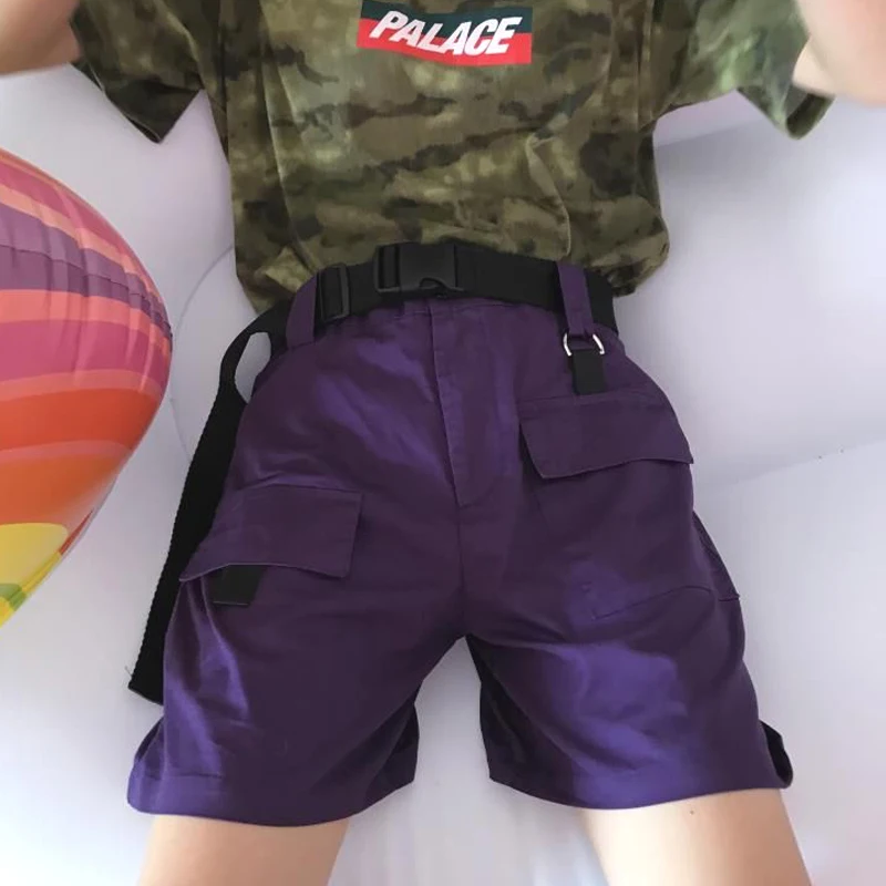 Qlychee женские накладной карман шорты фиолетового цвета с эластичной резинкой