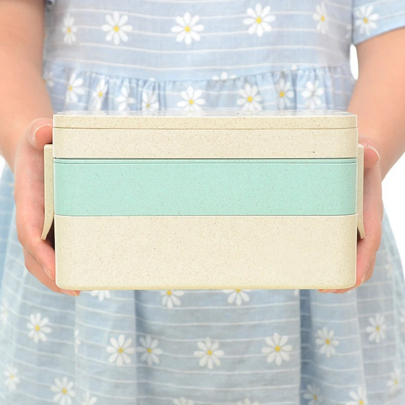 Wheat Straw Bento Box Student Multi-Layer Portable Food Container Lunch For Kids Microwave Chopsticks + Fork +Spoon | Дом и сад