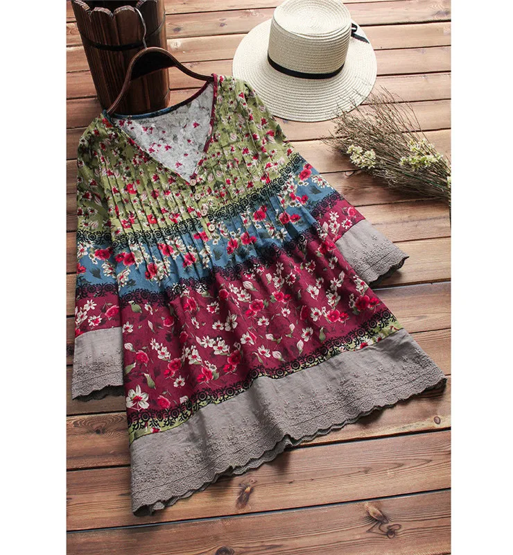 Boho Женская свободная блузка с длинным рукавом и v образным вырезом новая длинная